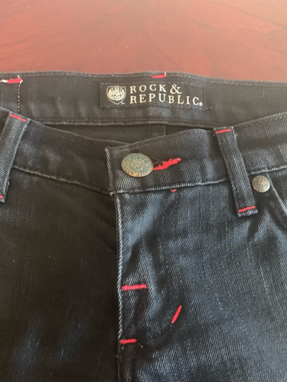 Rock & Republic Y2K Vintage Black Jeans with Red Stitch Accents Made in USA 🇺🇸 - Picture 10 of 14